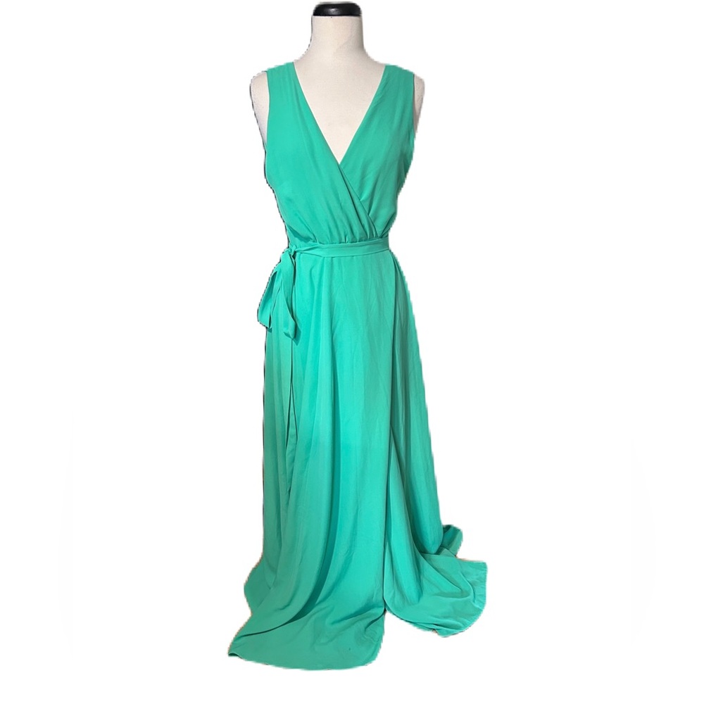 Revolve Lovers and Friends Sundance XL Leah Gown Plunge Maxi Wrap Dress Green